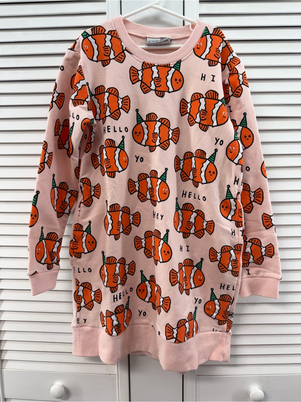 Mint size 12 Pink Clownfish Print furry dress sweatshirt with Party Hat Fish